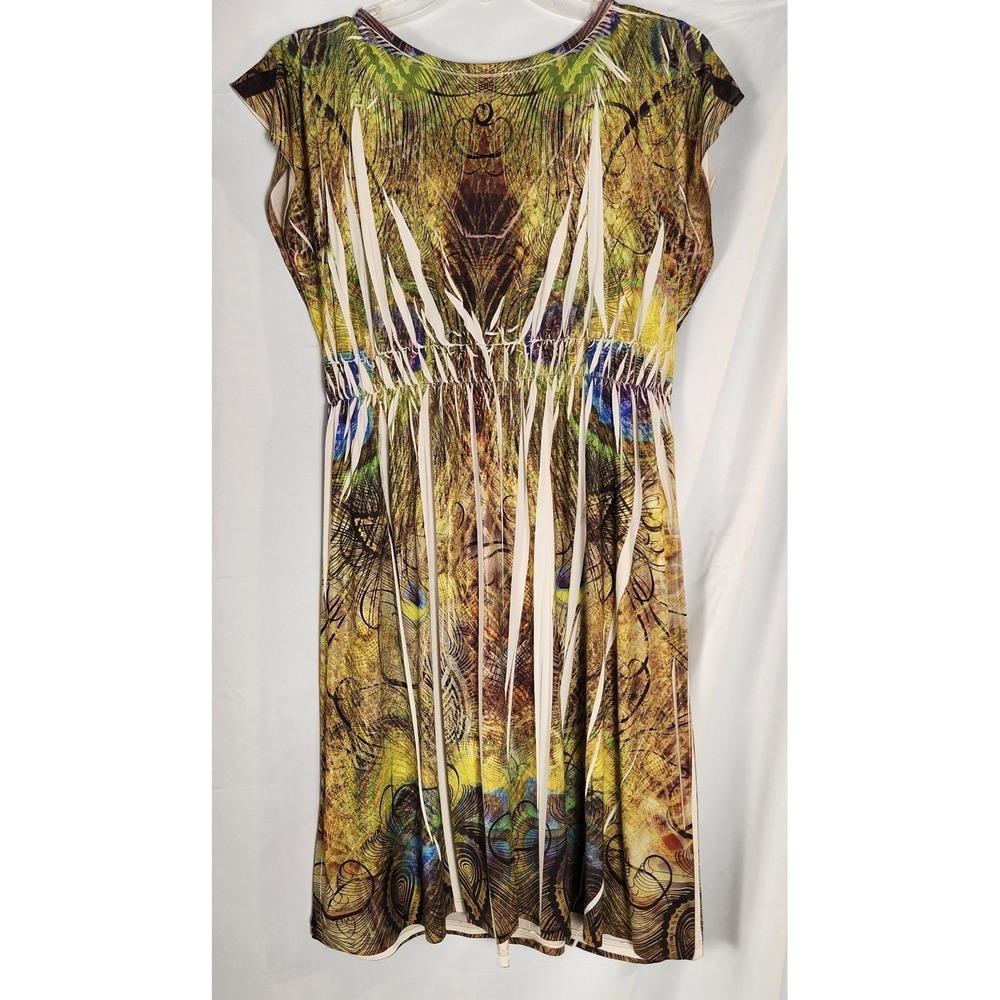 Unity World Wear Peacock Print Flutter Sleeve Boho Dress L/XL* - Picture 4 of 14
